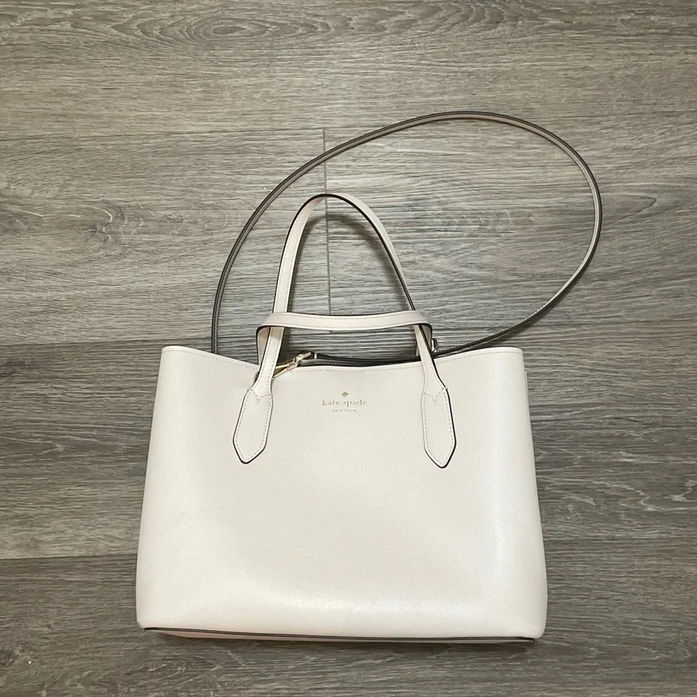 Kate Spade Harper Cream White Satchel with crossbody strap